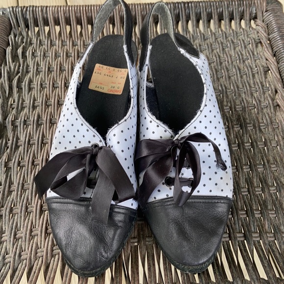 French Black & White Polka Dot Espadrille Sandals Women’s Size 38 - Picture 1 of 7